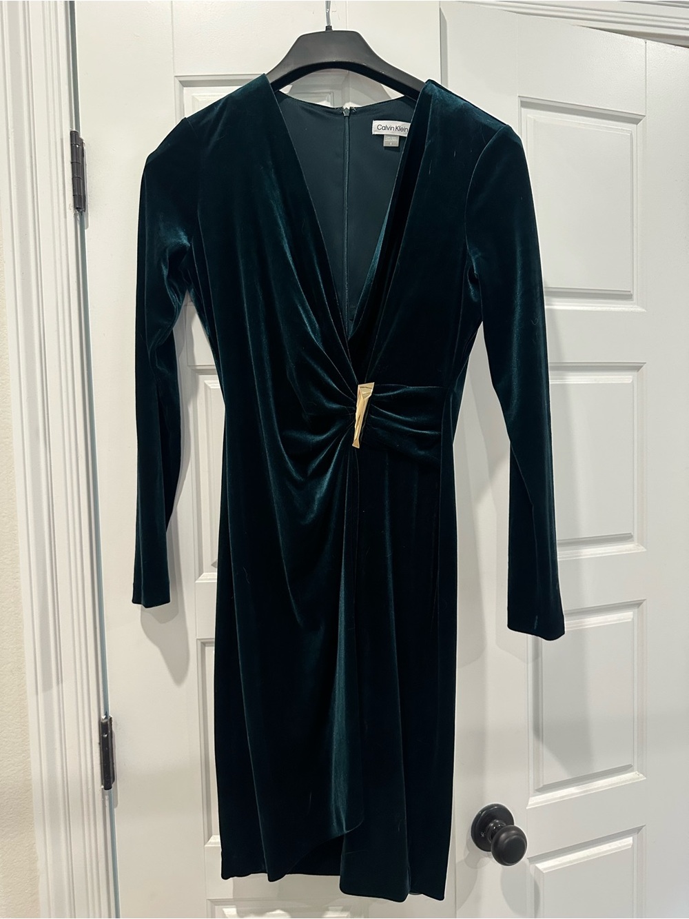 Calvin Klein Emerald Green Velvet Long-Sleeve Wrap Dress
